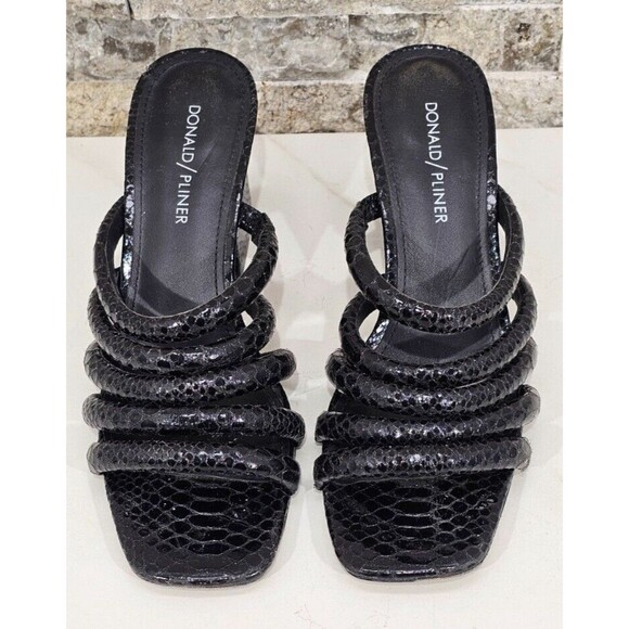Donald Pliner Leather Wes Sandals Chunky Heel Open Toe Slip On Mule Black 8M - Picture 3 of 10